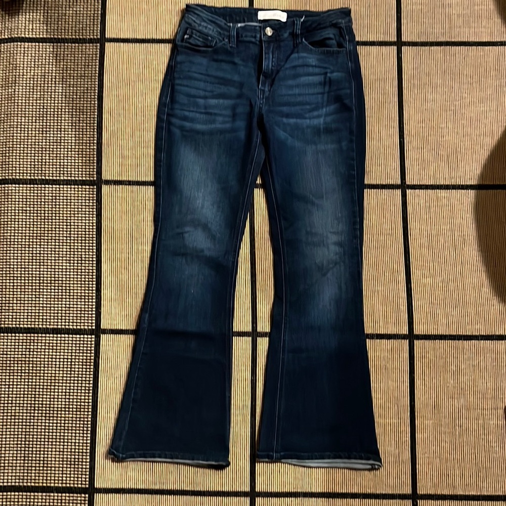 Kancan bootcut jeans 11/29 30” inseam 10” rise 15.5 waist laying flat.
